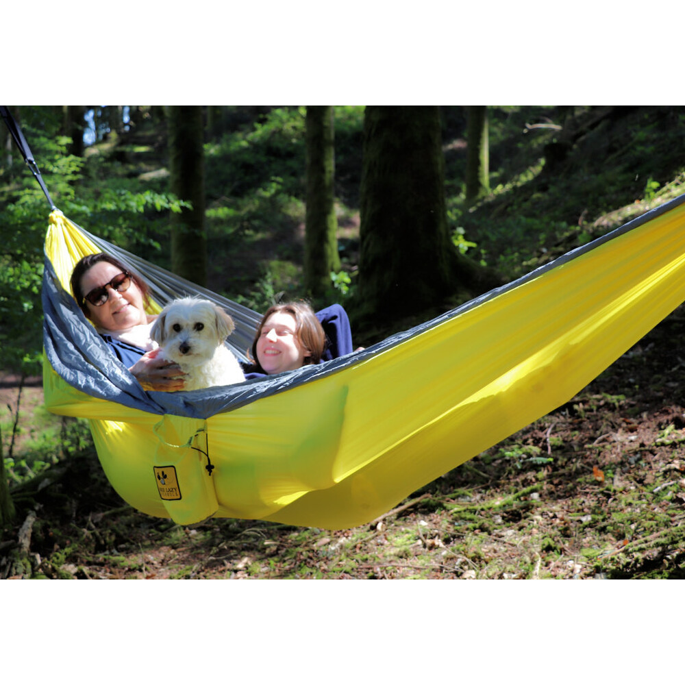 Hamac de voyage double en nylon parachute jaune gris