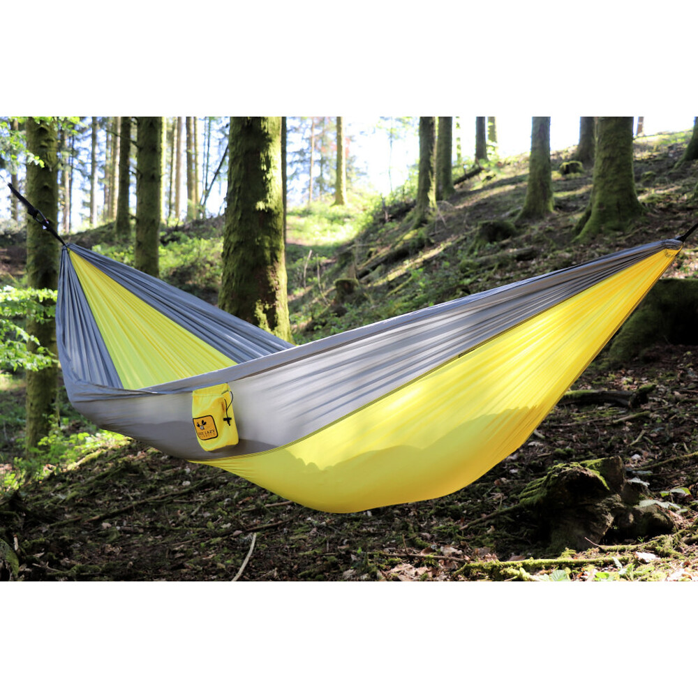 Hamac de voyage simple en nylon parachute jaune gris