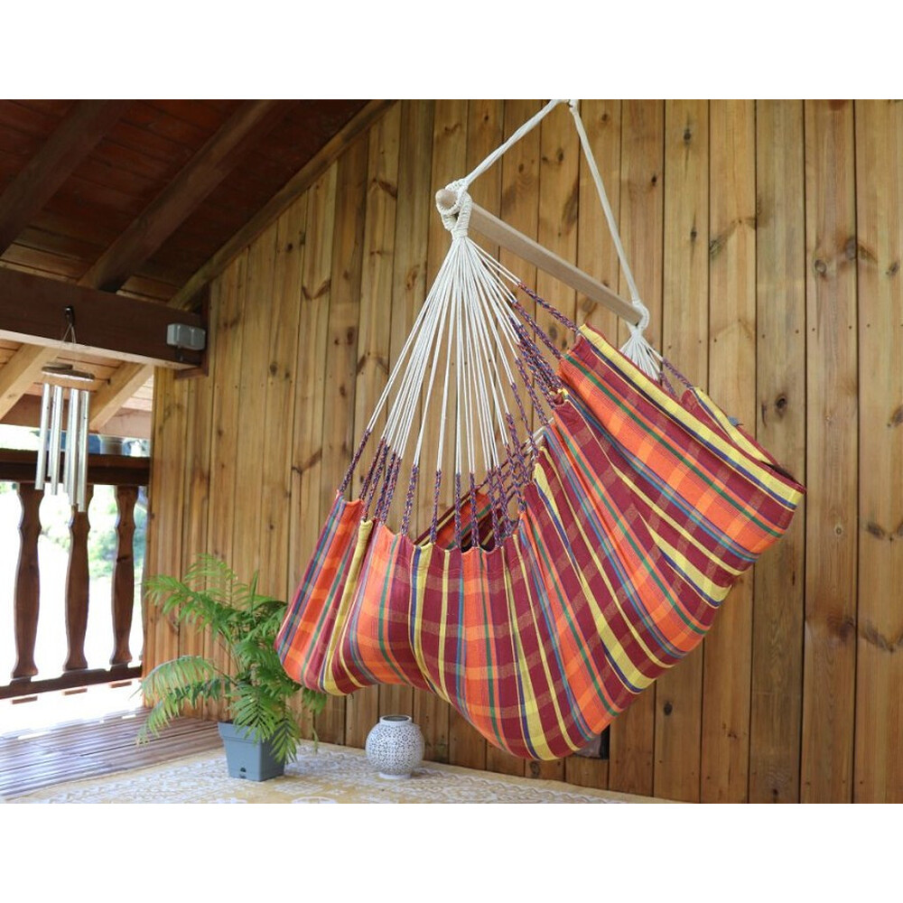 Hamac chaise Madras rouge fabriqué en Colombie