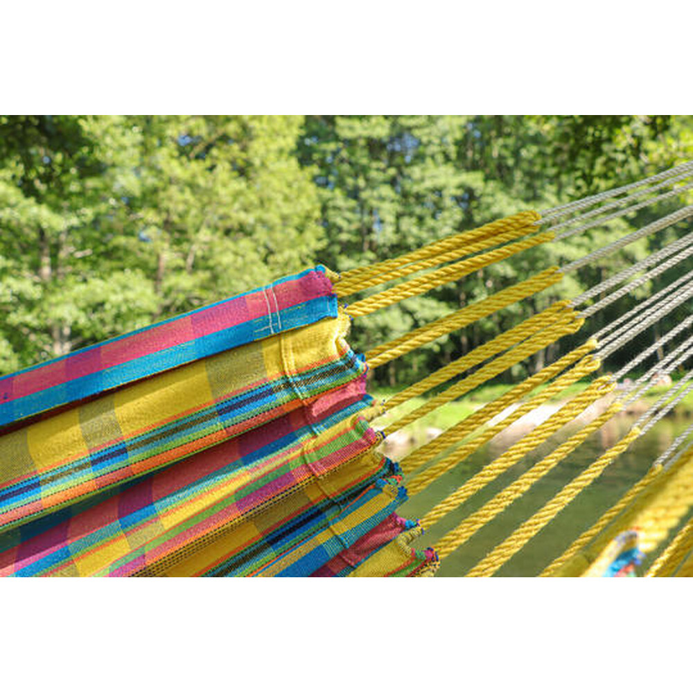 Hamac double en coton recyclé Madras jaune - Confort écologique pour deux