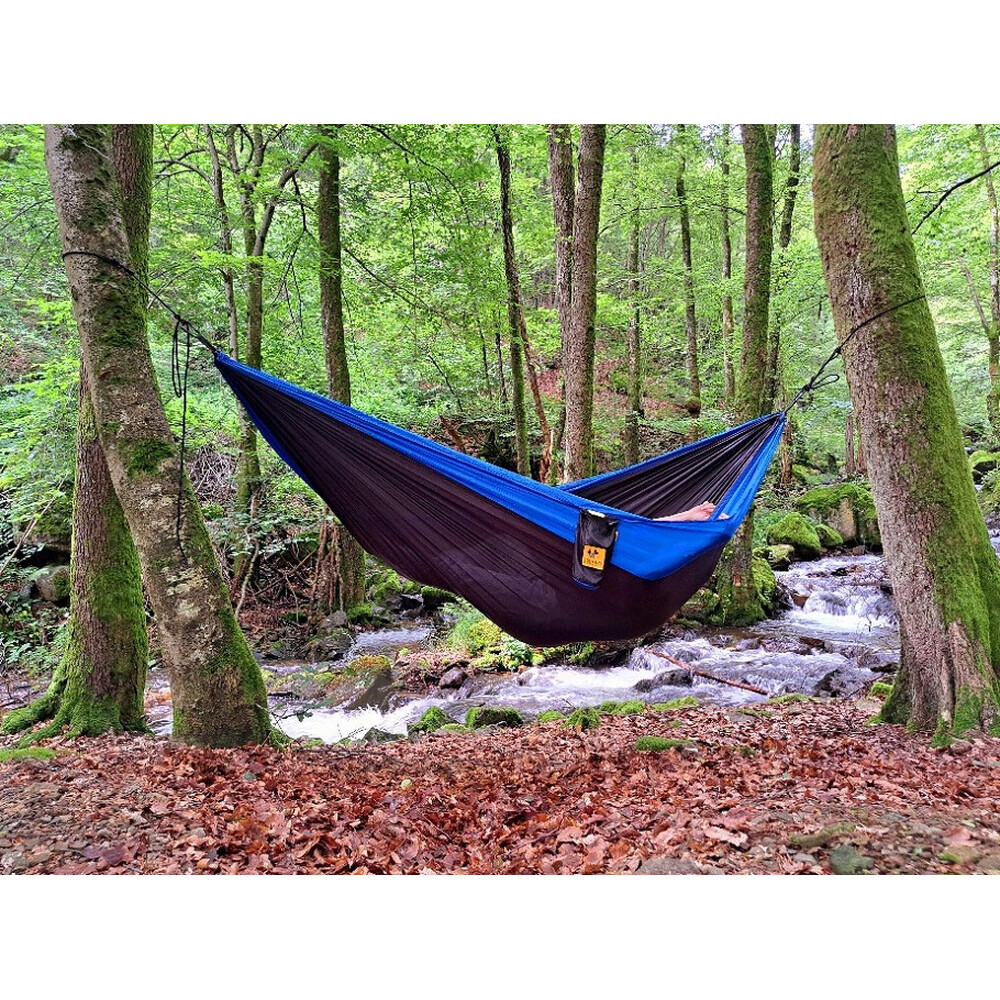 Hamac de voyage double ultra léger en nylon parachute noir bleu