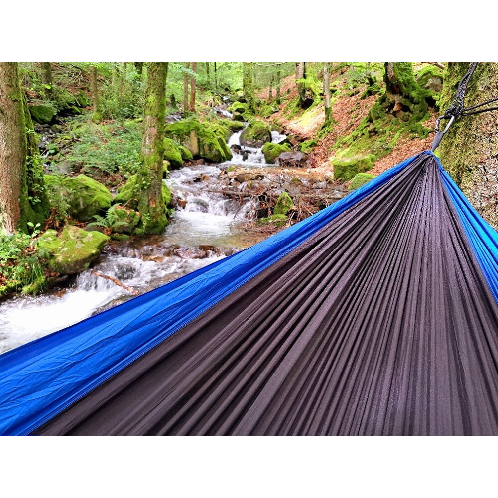 Hamac de voyage double ultra léger en nylon parachute noir bleu