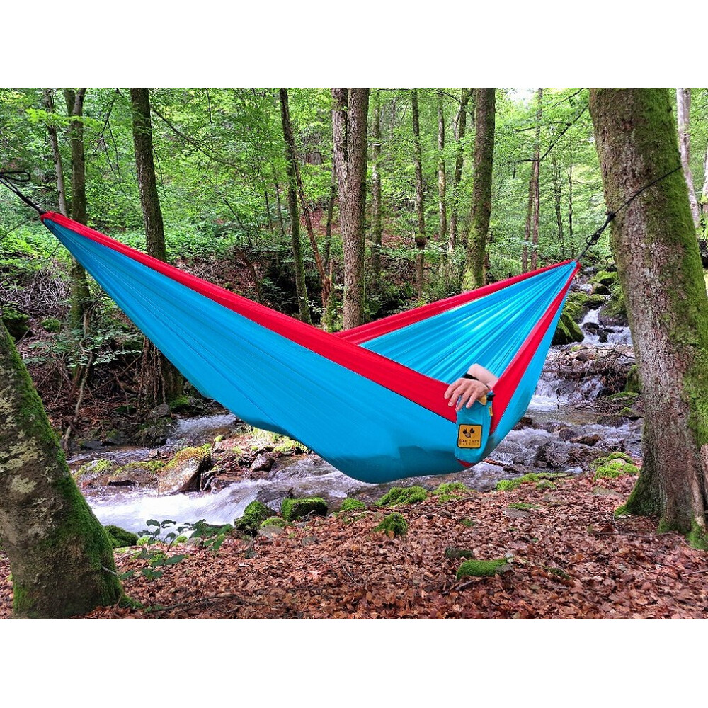 Hamac de voyage double ultra léger en nylon parachute turquoise rouge