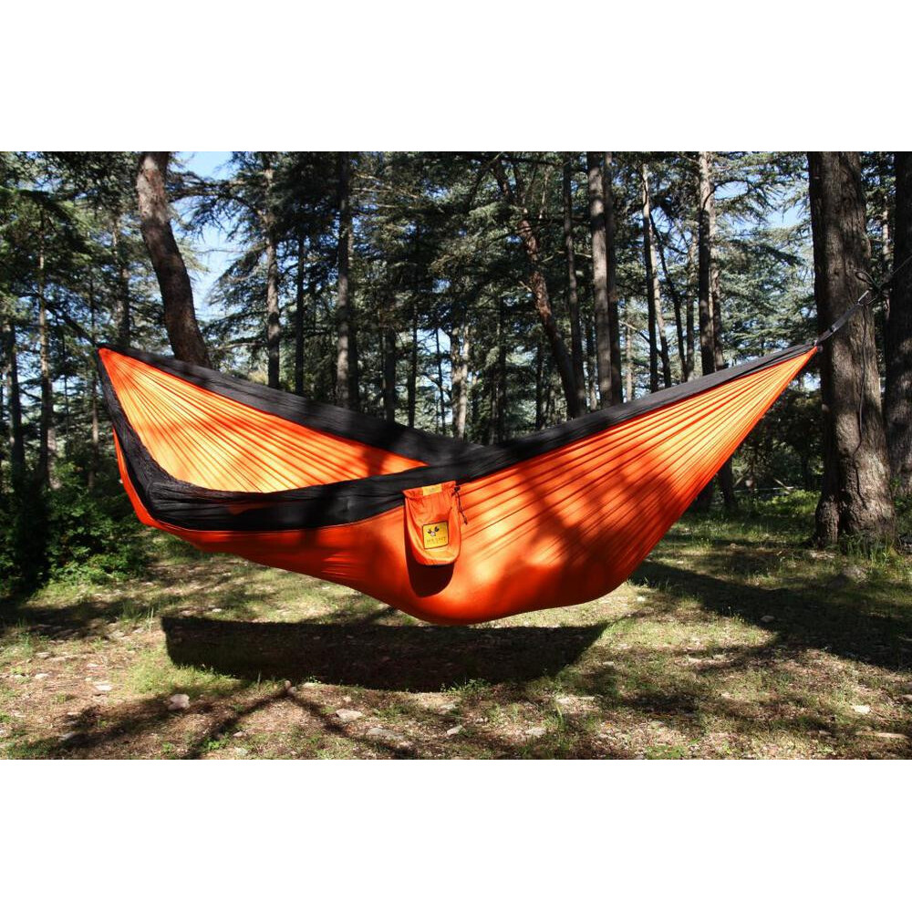 Hamac toile de parachute simple orange noir modèle Bee Lazy Corail
