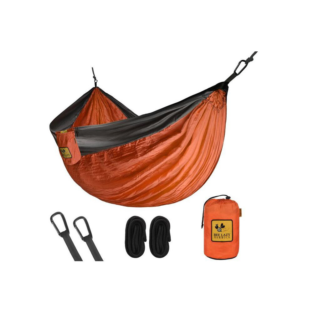 Hamac toile de parachute simple orange noir modèle Bee Lazy Corail