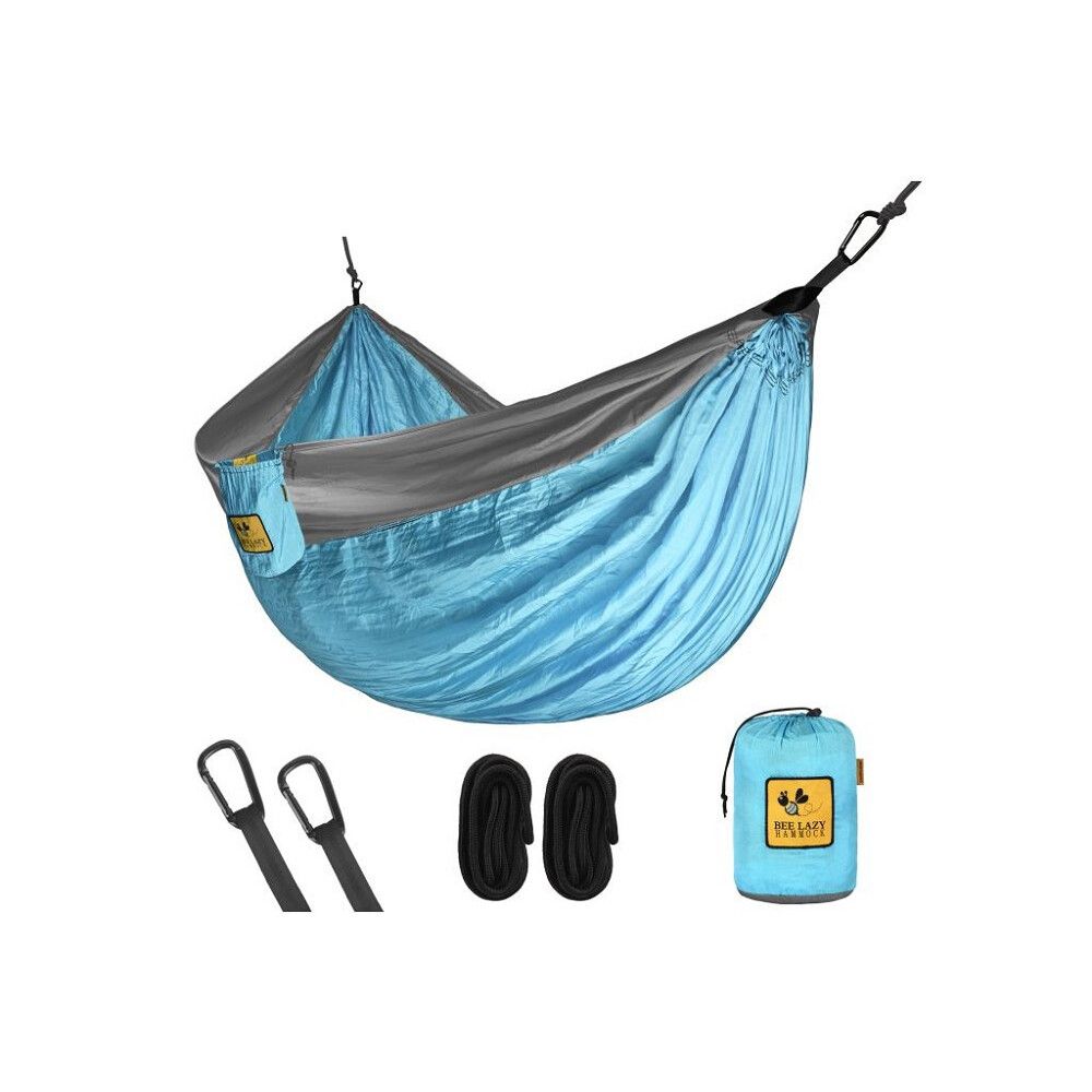 Hamac double toile de parachute Bee Lazy bleu clair et gris - Modèle Electric Sky