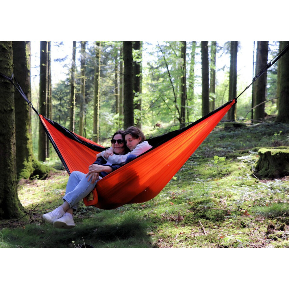 Hamac double toile parachute orange noir - Modèle Bee Lazy Corail