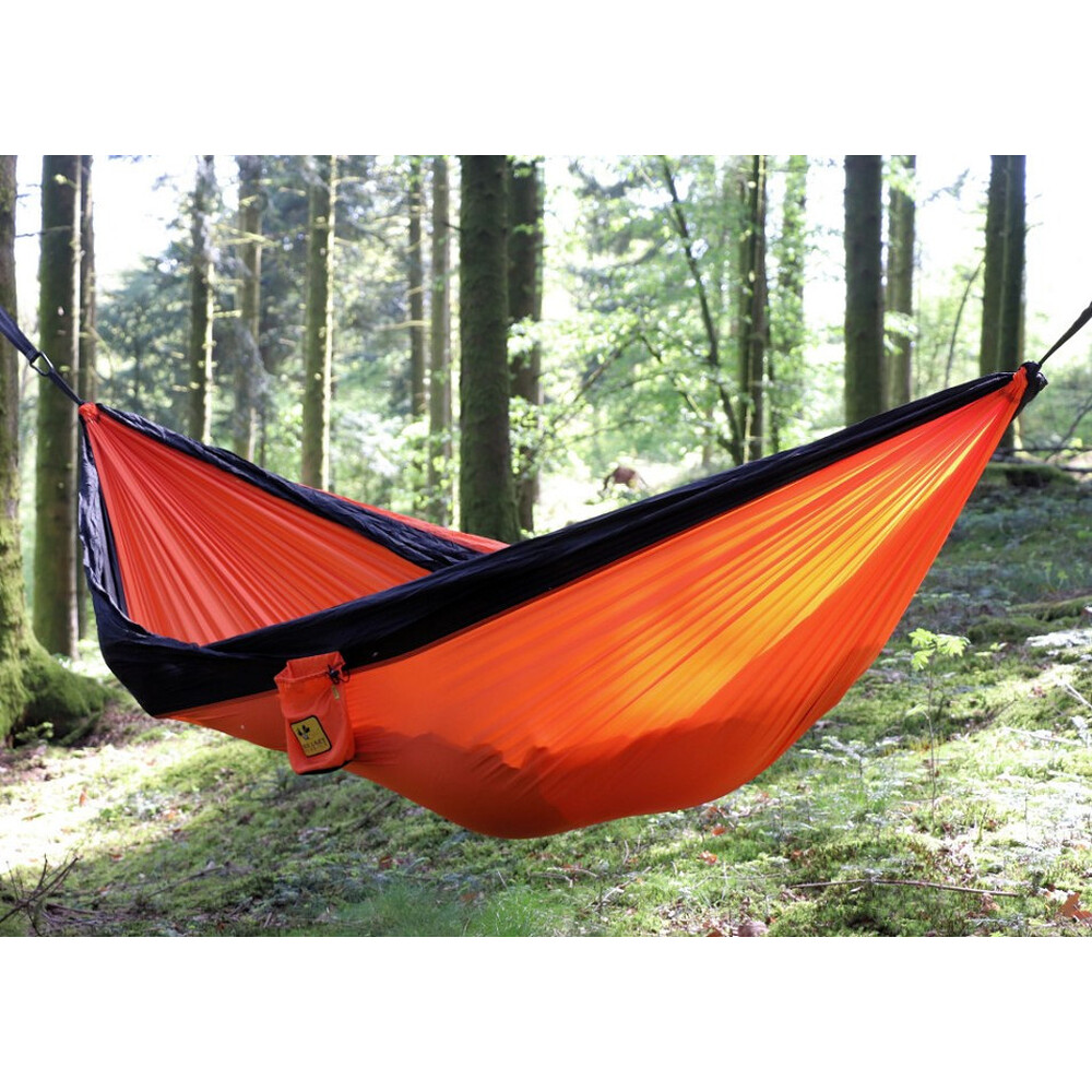 Hamac double toile parachute orange noir - Modèle Bee Lazy Corail