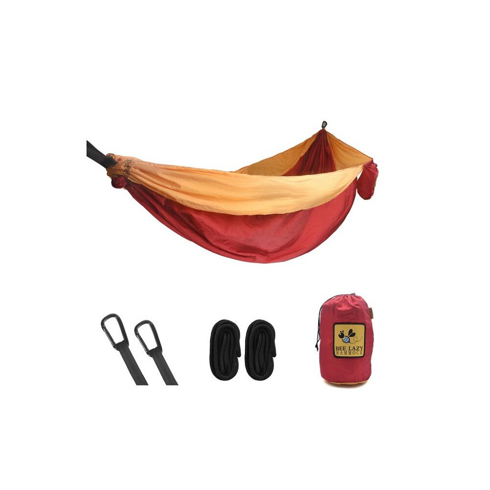 Hamac simple de voyage en toile de parachute bordeaux jaune - Modèle Bangkok