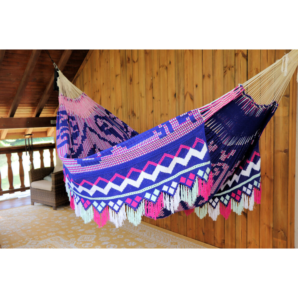Hamac double face Wayuu Chinchorro bleu 17